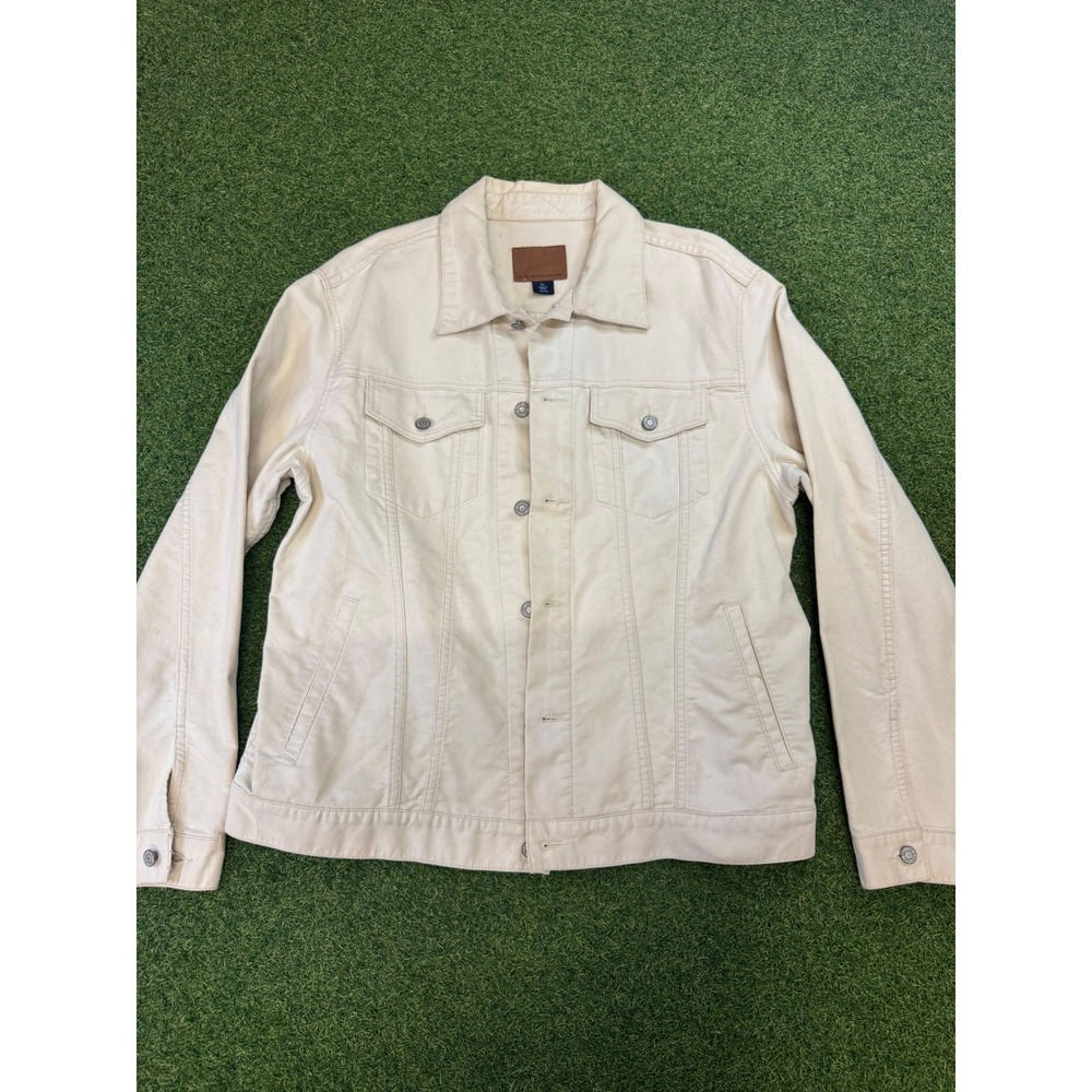 Gap 1969 Mens Corduroy Trucker Jacket‎ Cream Off-White XL Button Front Pocket